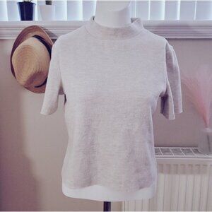Zara Heathered Beige Mock Neck Cropped Knit Top